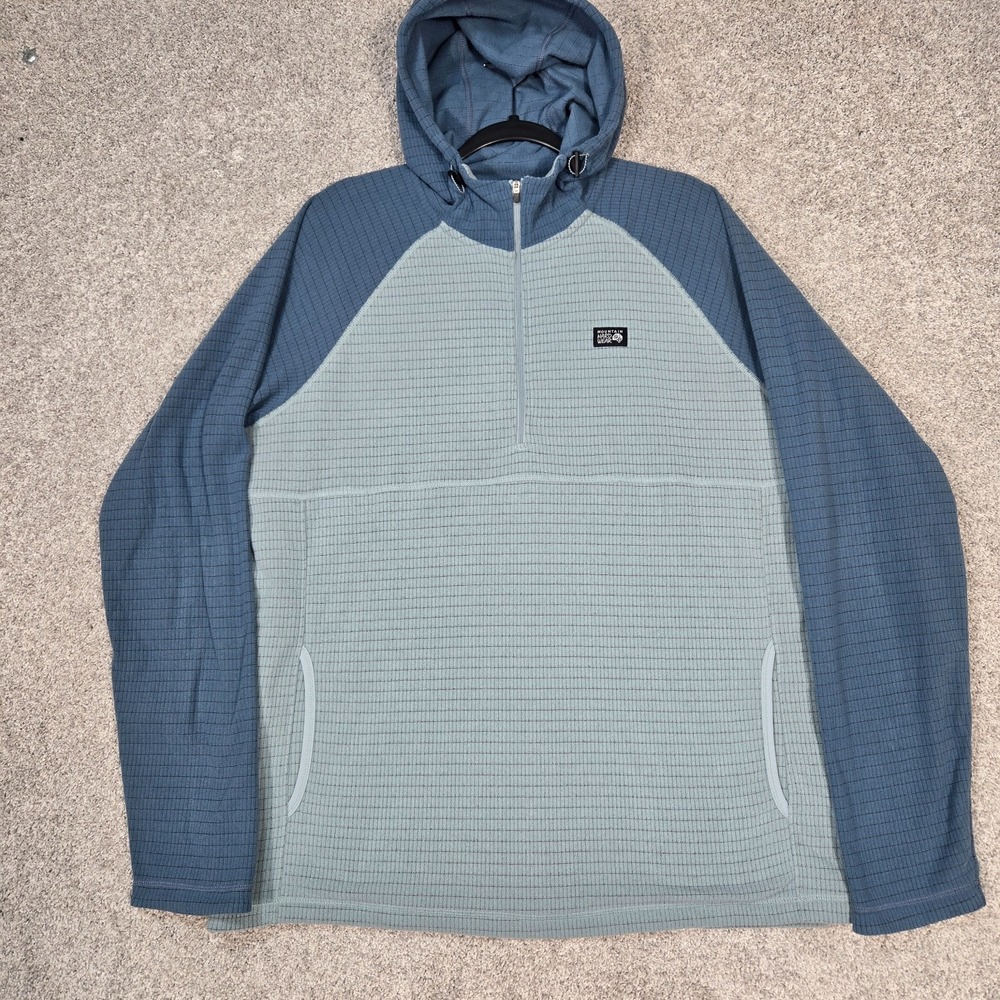 Mountain Hardwear Hoodie Mens XL Grey blue Summit Grid Fleece hoody